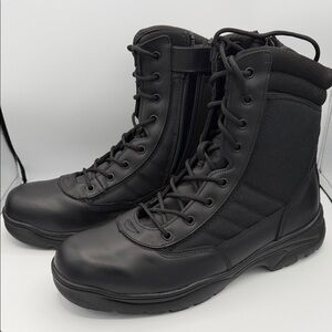 Men's Black Tactical Side-Zip Lace-Up Boots